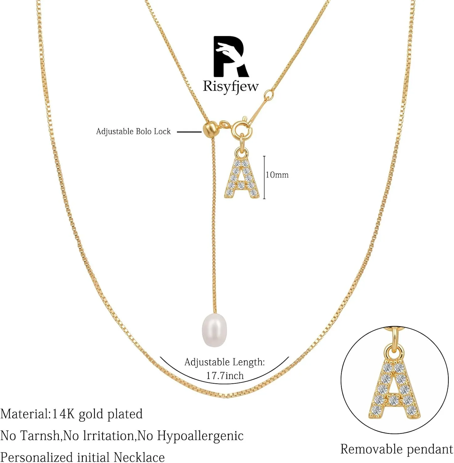 Gold Pearl Initial Necklaces for Women, Dainty Gold Letter Necklace Tiny A-Z Pendant Choker Necklaces Trendy Cute Personalized Slider Chain Name Necklace Jewelry for Women Gift