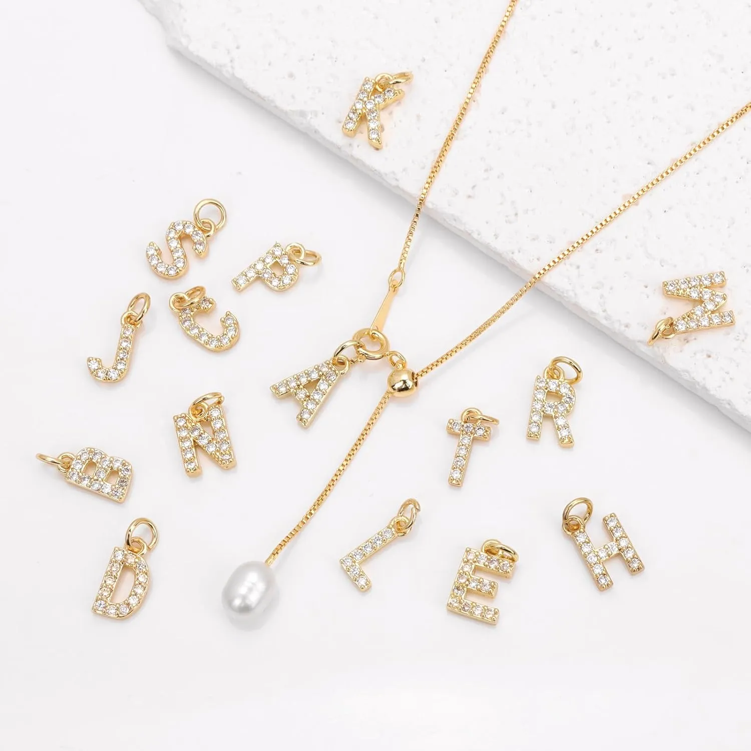 Gold Pearl Initial Necklaces for Women, Dainty Gold Letter Necklace Tiny A-Z Pendant Choker Necklaces Trendy Cute Personalized Slider Chain Name Necklace Jewelry for Women Gift