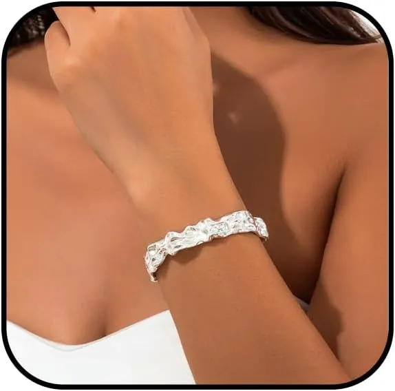 Hammered Cuff Bracelets for Women Chunky Cuff Bracelet Adjustable Gold/Silver Open Bangle Bracelet Irregular Gold Bangles Bracelet Boho Cuff Bangle Bracelets Jewelry