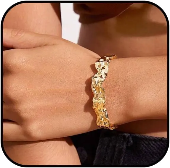 Hammered Cuff Bracelets for Women Chunky Cuff Bracelet Adjustable Gold/Silver Open Bangle Bracelet Irregular Gold Bangles Bracelet Boho Cuff Bangle Bracelets Jewelry
