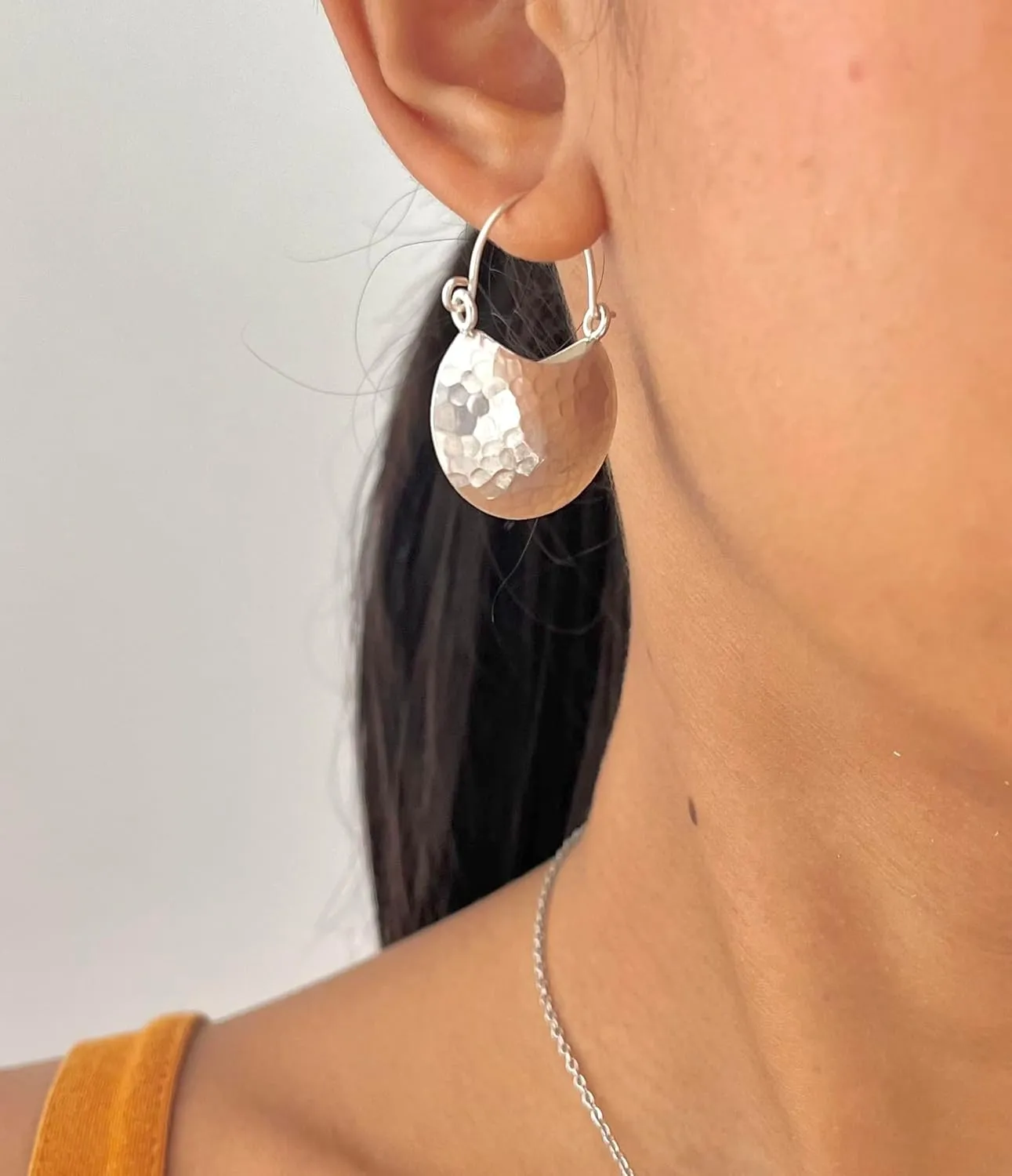 Hammered Sterling Silver Crescent Moon Hoop Earrings Elegant everyday Earrings