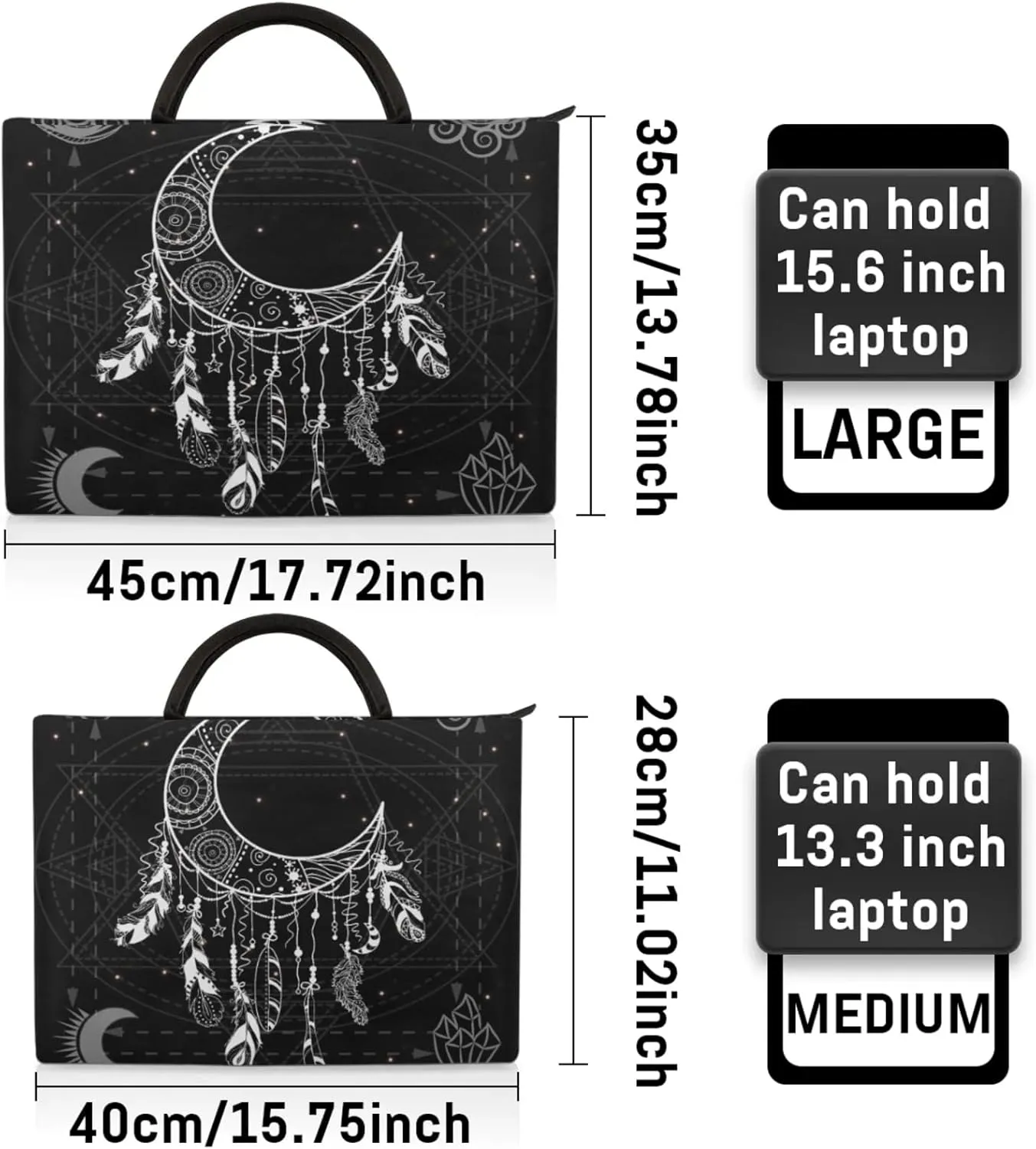 Hand Painted Crescent Moon Dreamcatcher Laptop Sleeve with Handle Waterproof Computer Carrying Case