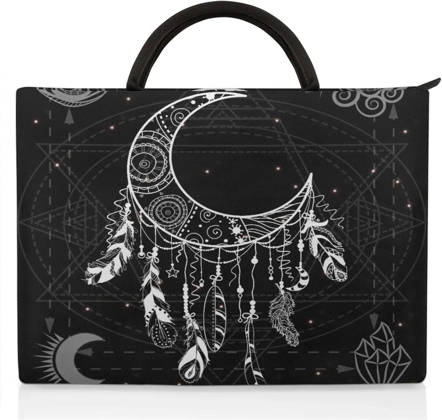 Hand Painted Crescent Moon Dreamcatcher Laptop Sleeve with Handle Waterproof Computer Carrying Case