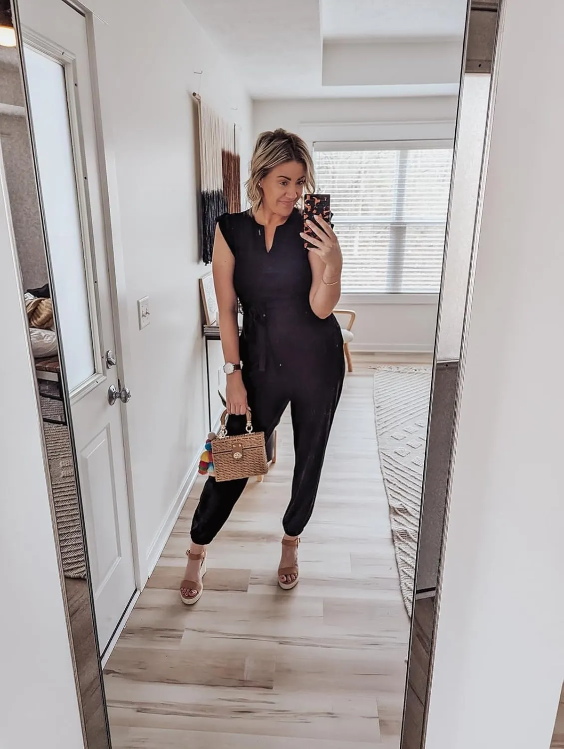 Happy Sailed Womens Jumpsuits Casual Dressy V Neck Frill Sleeve Waist Belt Pockets Long Pants Romper One Piece Outfits