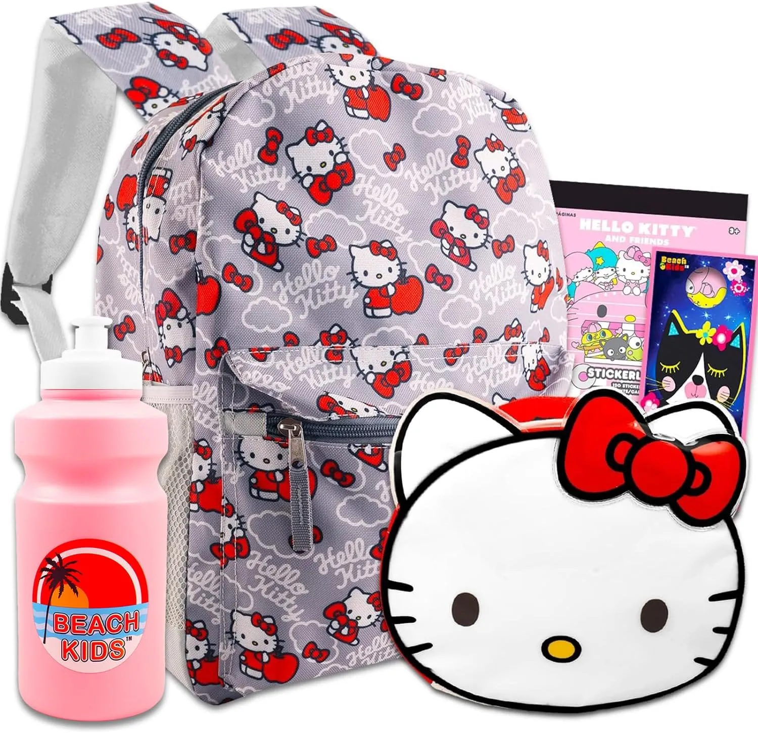 Hello Kitty Travel Set - Large Backpack, Lunch Bag, Water Bottle, Stickers & More