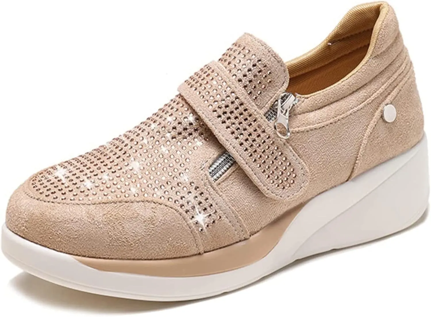 HINDOLA Women's Rhinestone Sneakers Arch Support Walking Fashion Casual Glitter Bling Shoes Wide Width Walking Shoes