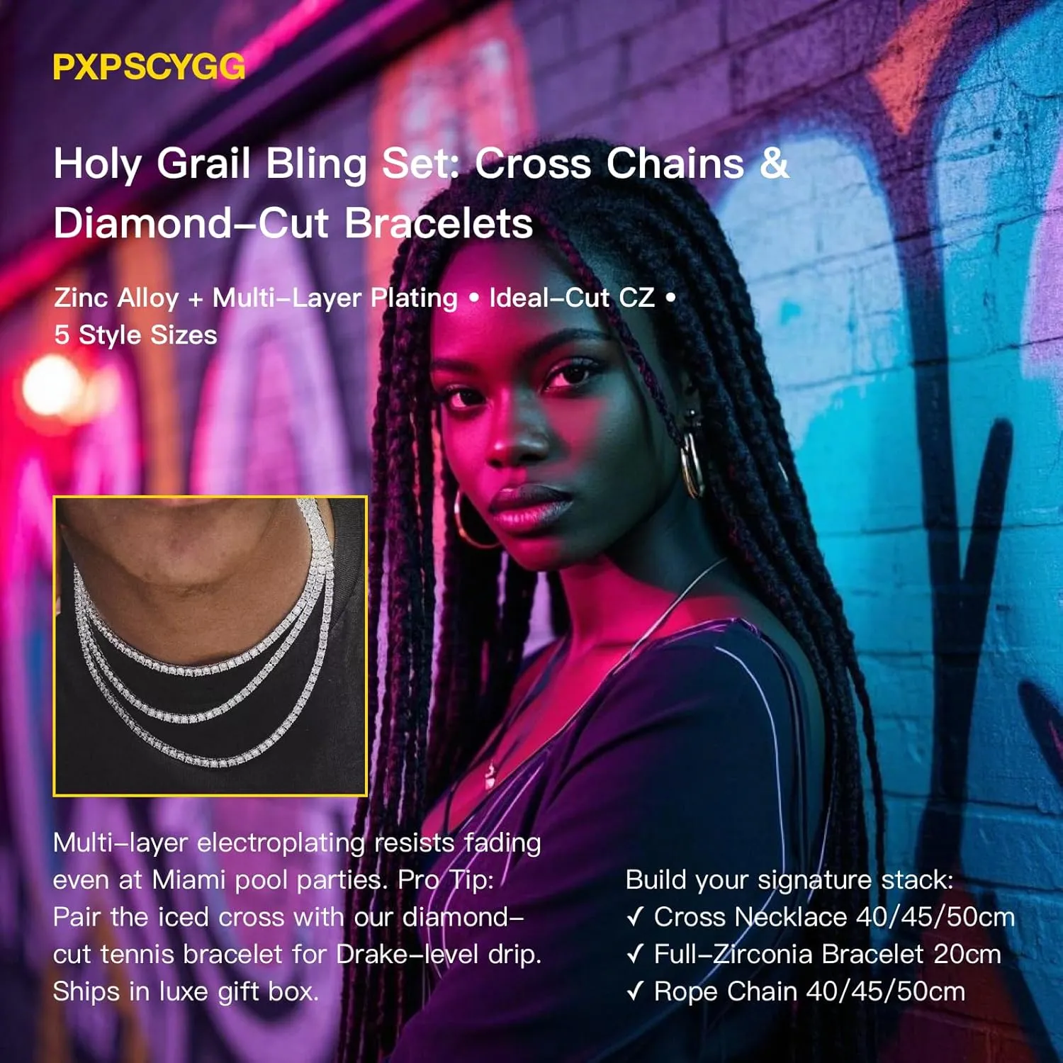 Hip Hop Tennis Chain Necklace with Cross Pendant for Men & Women ??Gold Plated Iced Out Cuban Link Chains, Bling Rhinestone & Crystal Studded Necklaces for Teens (8-24 Inches)
