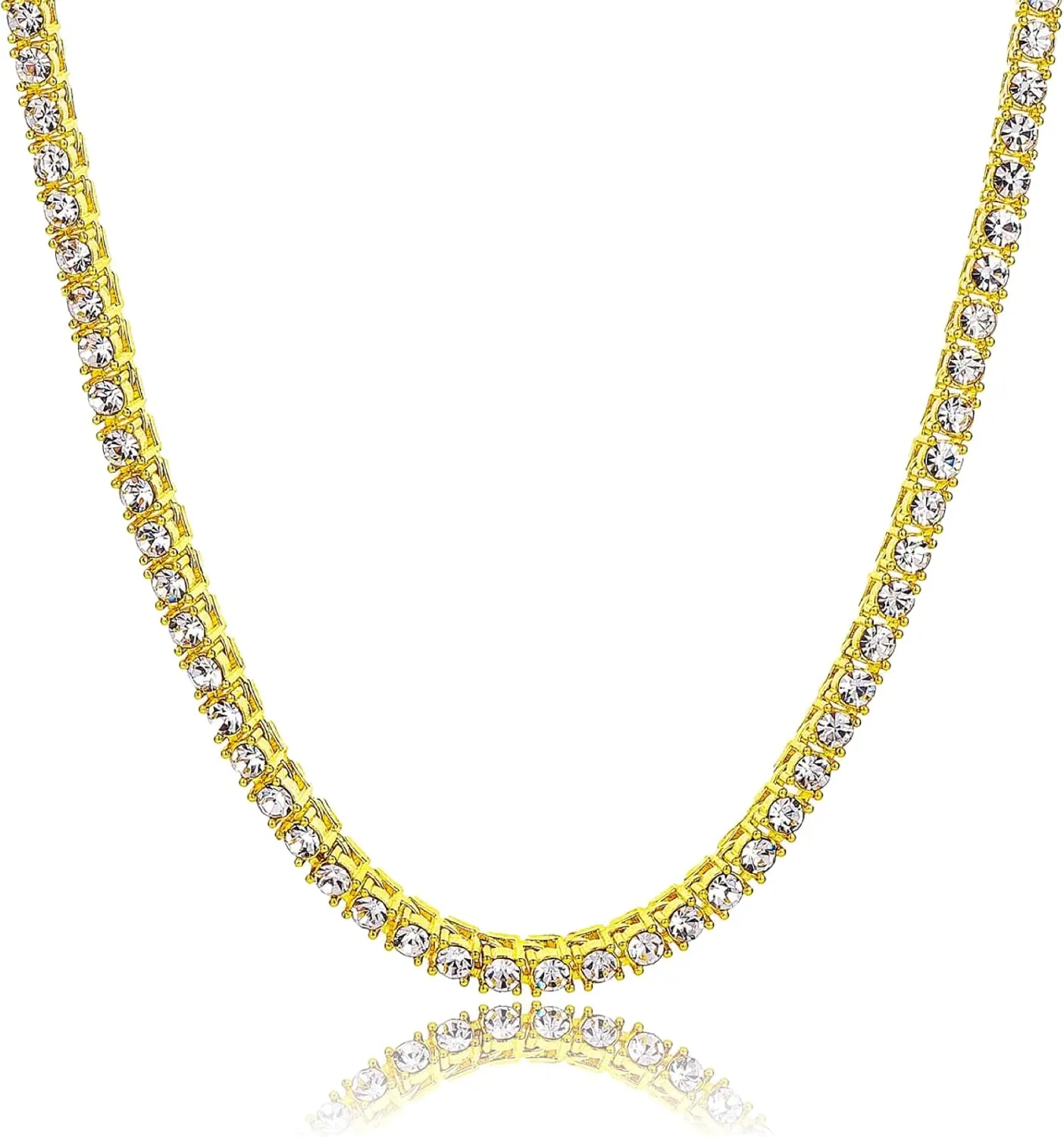Hip Hop Tennis Chain Necklace with Cross Pendant for Men & Women ??Gold Plated Iced Out Cuban Link Chains, Bling Rhinestone & Crystal Studded Necklaces for Teens (8-24 Inches)