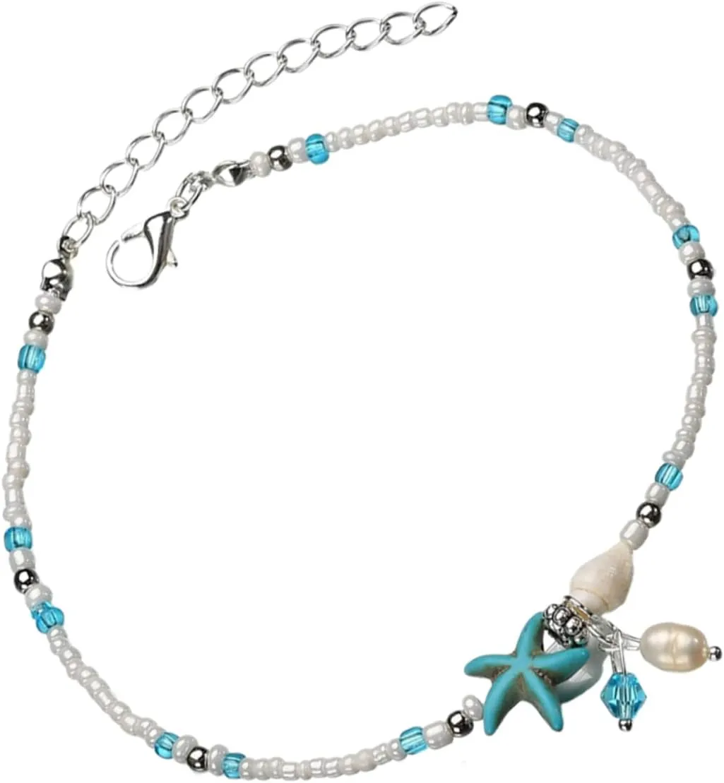 Homoyoyo Beach Beaded Shell Anklet for Women Ankle Bracelet with Sea Star Shell Design Summer Accessory for Beach Jewelry Chic Elegant Style