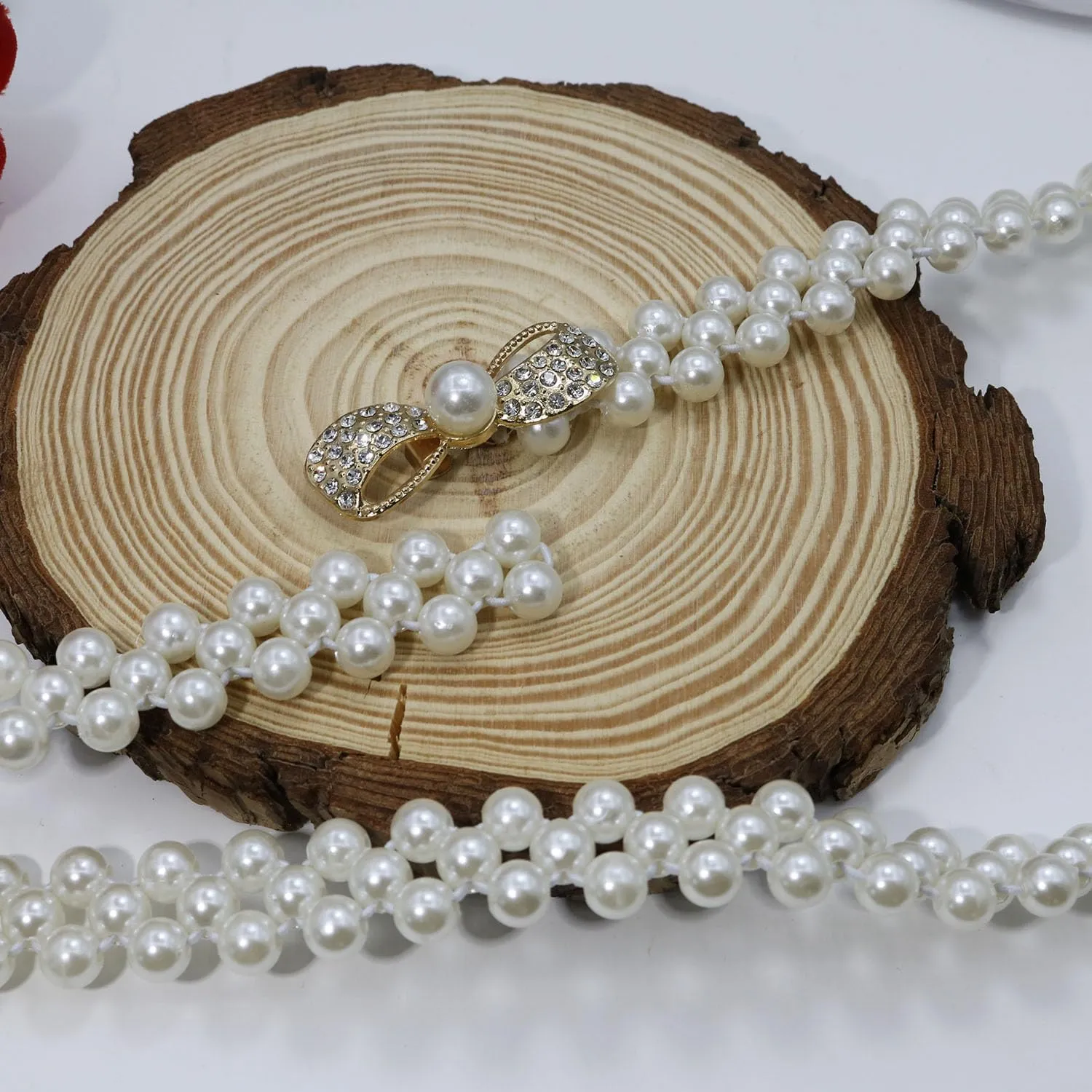 HSQYJ Pearl Elastic Chain Belt Adjustable Stretchy Metal Crystal Flower Buckle Waist Belt Western Body Jewelry for Women Girl