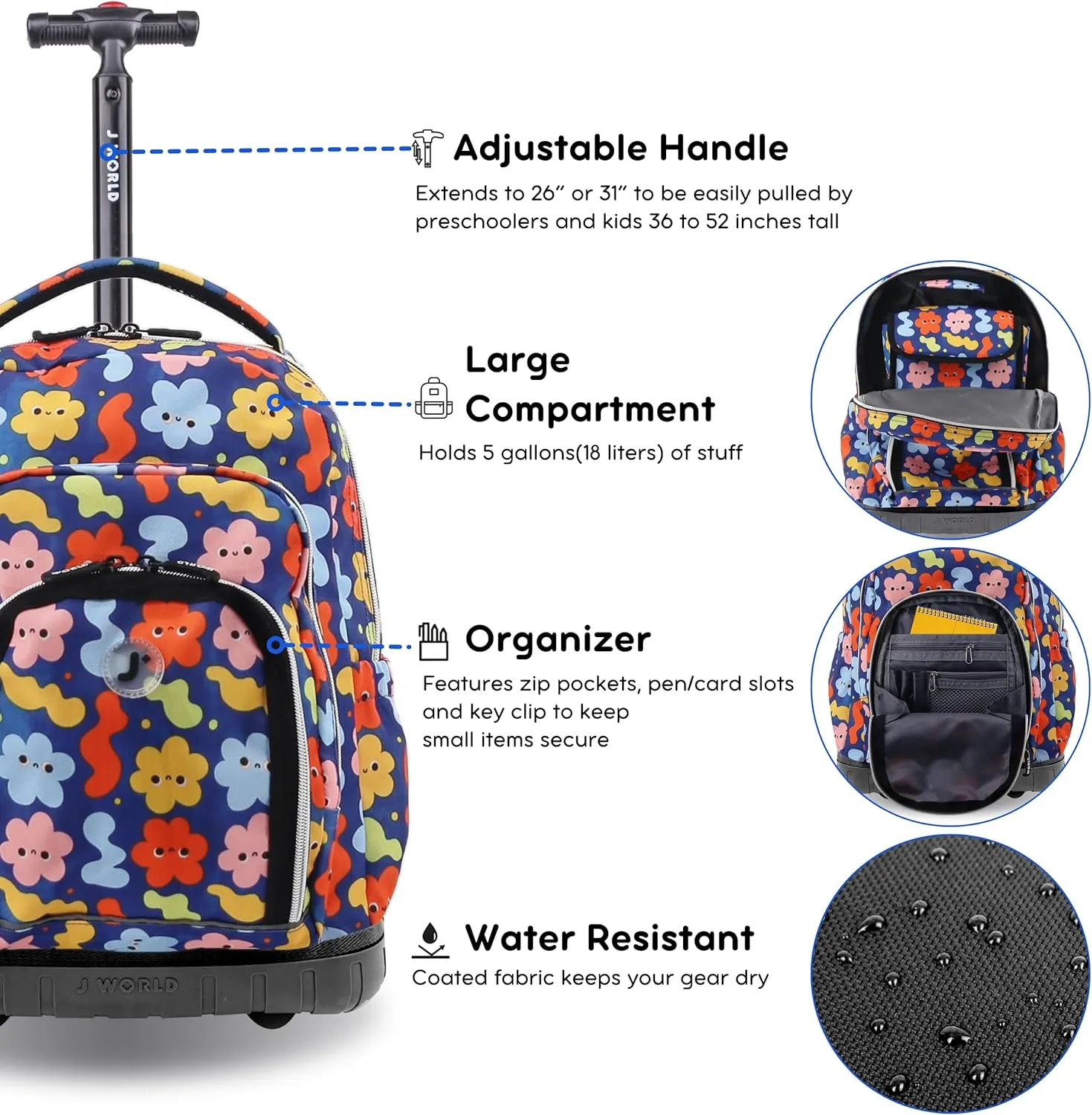 J World New York Lollipop Kids Rolling Backpack & Lunch Bag Set, Baby Cloud, One Size