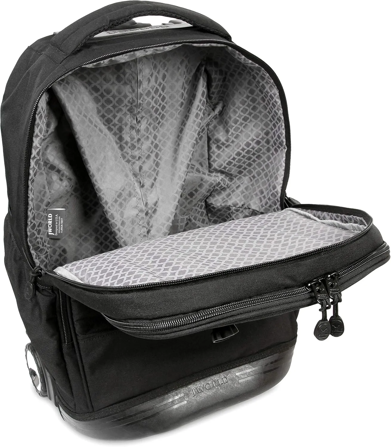 J World New York Unisex Kid's Duo Rolling Backpack with Lunch Box Set, Black, One Size
