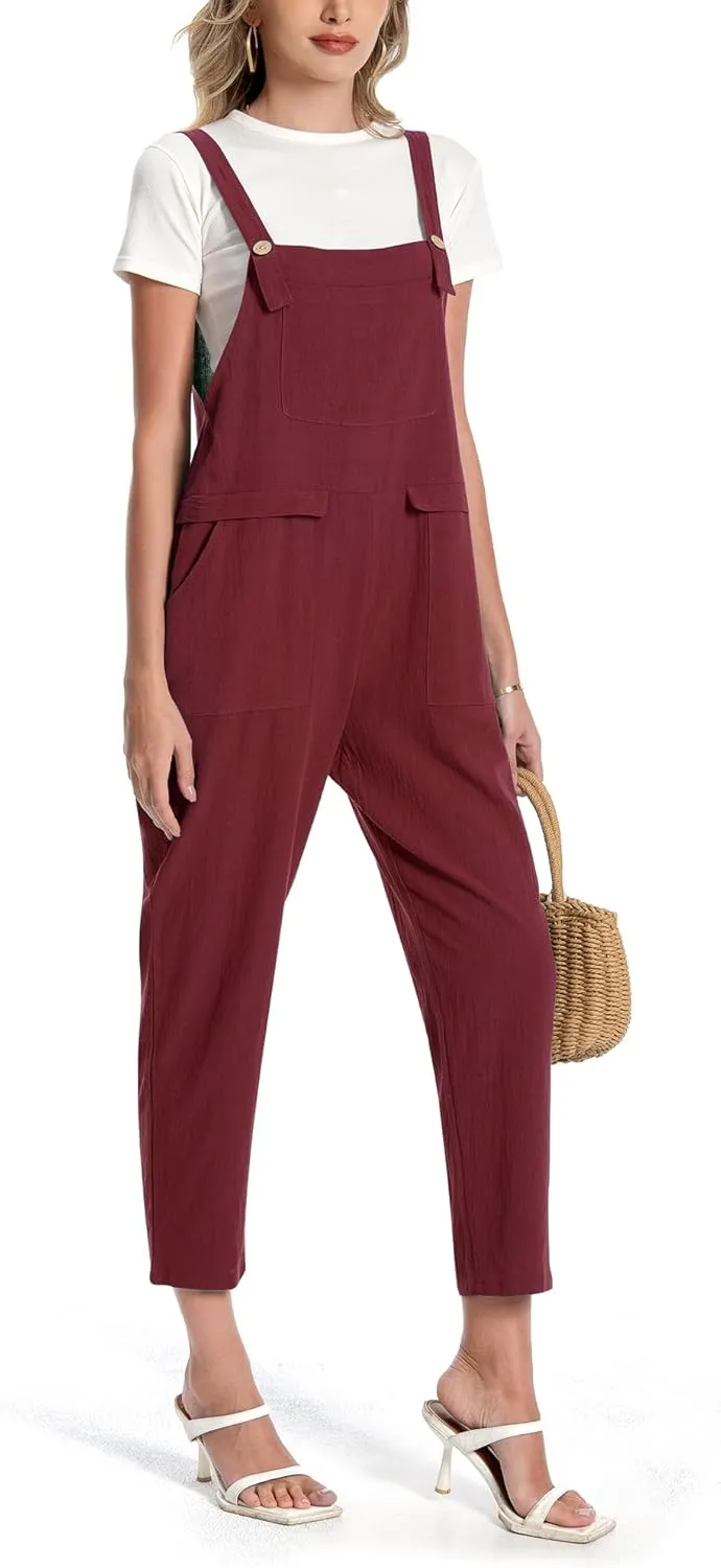 Jacansi Women Loose Overalls Casual Strap Sleeveless Plus Size Baggy Jumpsuit Dungarees Rompers Bib Pants with Pockets