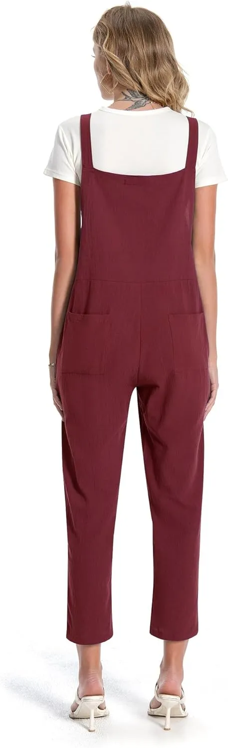 Jacansi Women Loose Overalls Casual Strap Sleeveless Plus Size Baggy Jumpsuit Dungarees Rompers Bib Pants with Pockets