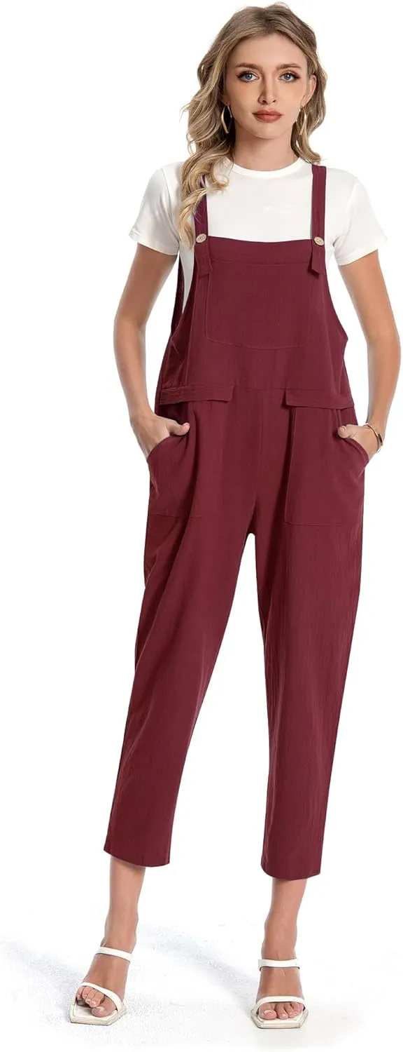 Jacansi Women Loose Overalls Casual Strap Sleeveless Plus Size Baggy Jumpsuit Dungarees Rompers Bib Pants with Pockets