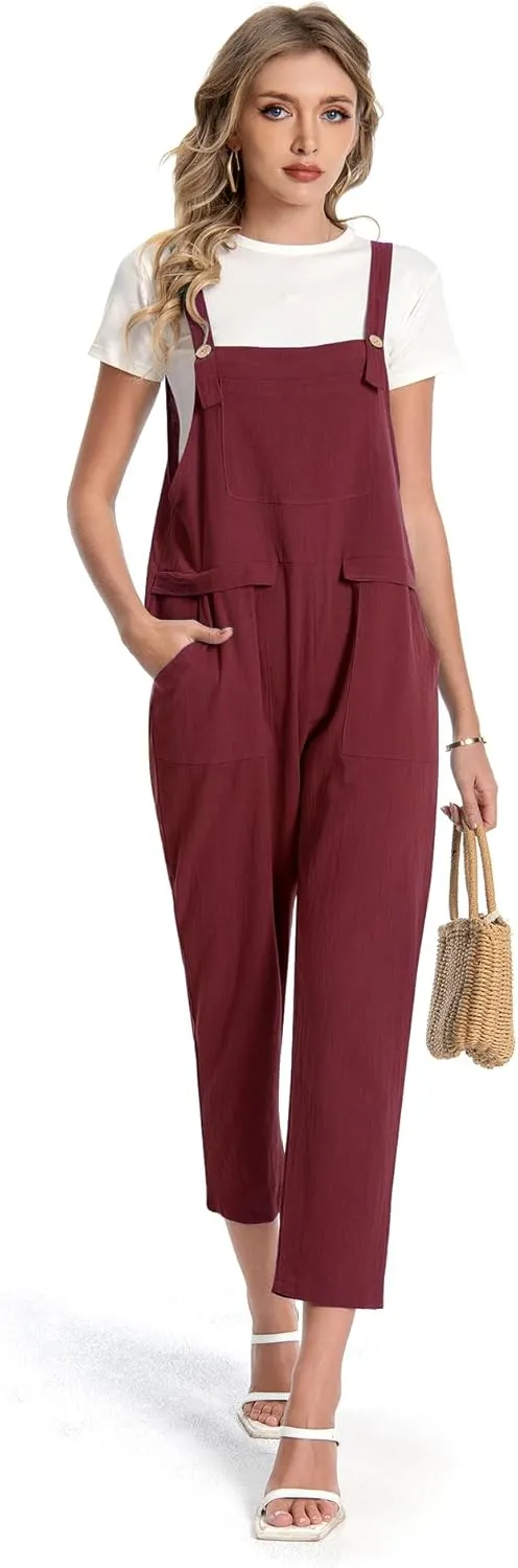 Jacansi Women Loose Overalls Casual Strap Sleeveless Plus Size Baggy Jumpsuit Dungarees Rompers Bib Pants with Pockets
