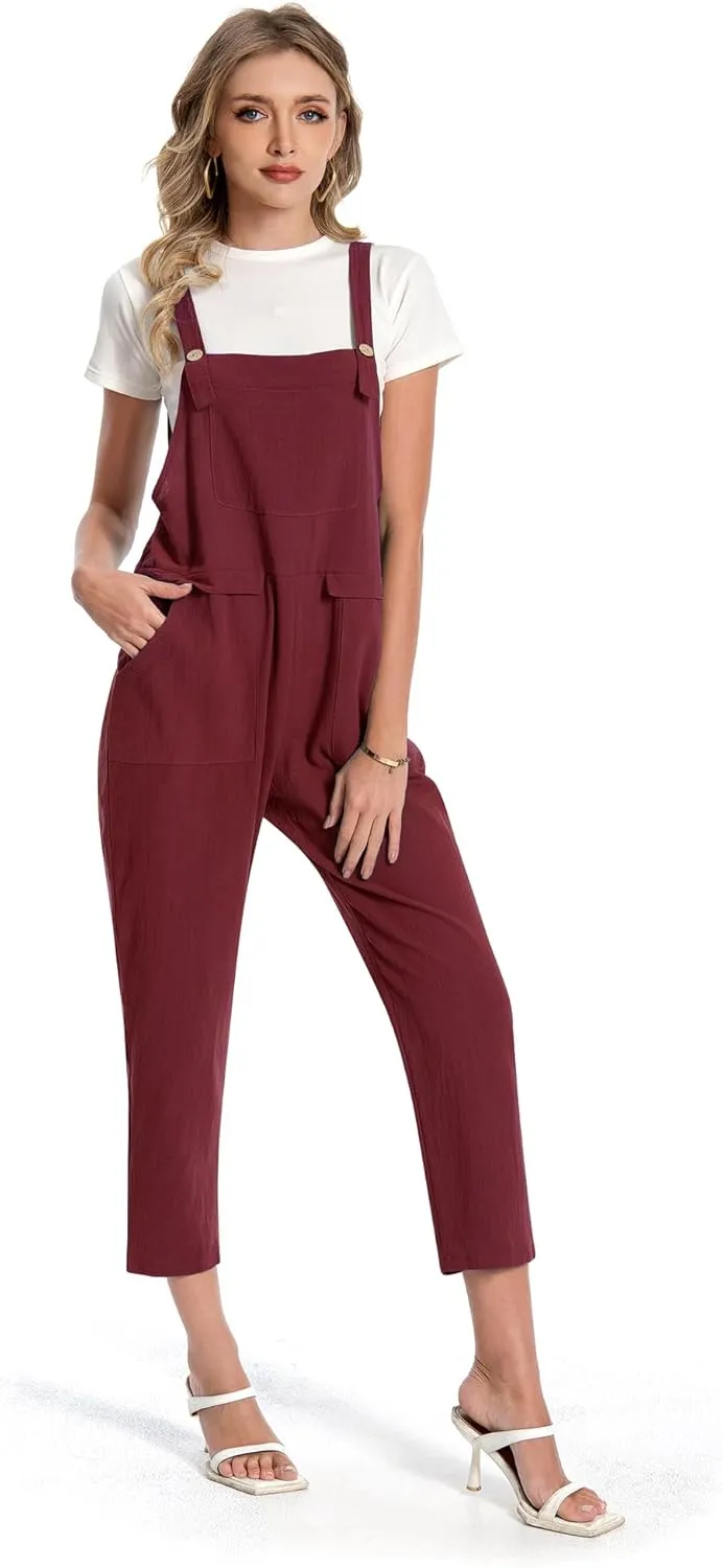 Jacansi Women Loose Overalls Casual Strap Sleeveless Plus Size Baggy Jumpsuit Dungarees Rompers Bib Pants with Pockets