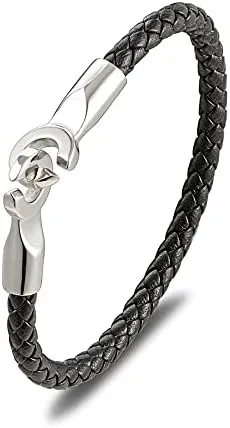 Jewelry Punk Black Braided Leather Bracelet Men Luxury Handmade Stainless Steel Clasp Bracelet Bangles Gifts NI2KQ (silver-21cm)