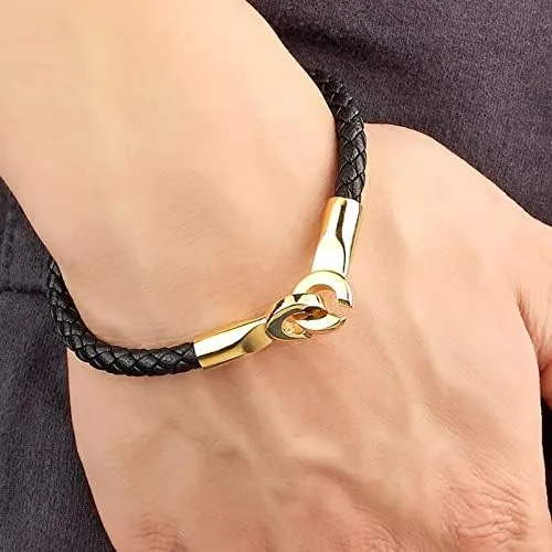 Jewelry Punk Black Braided Leather Bracelet Men Luxury Handmade Stainless Steel Clasp Bracelet Bangles Gifts NI2KQ (silver-21cm)