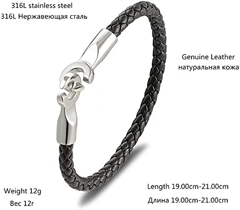 Jewelry Punk Black Braided Leather Bracelet Men Luxury Handmade Stainless Steel Clasp Bracelet Bangles Gifts NI2KQ (silver-21cm)