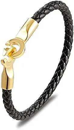 Jewelry Punk Black Braided Leather Bracelet Men Luxury Handmade Stainless Steel Clasp Bracelet Bangles Gifts NI2KQ (silver-21cm)
