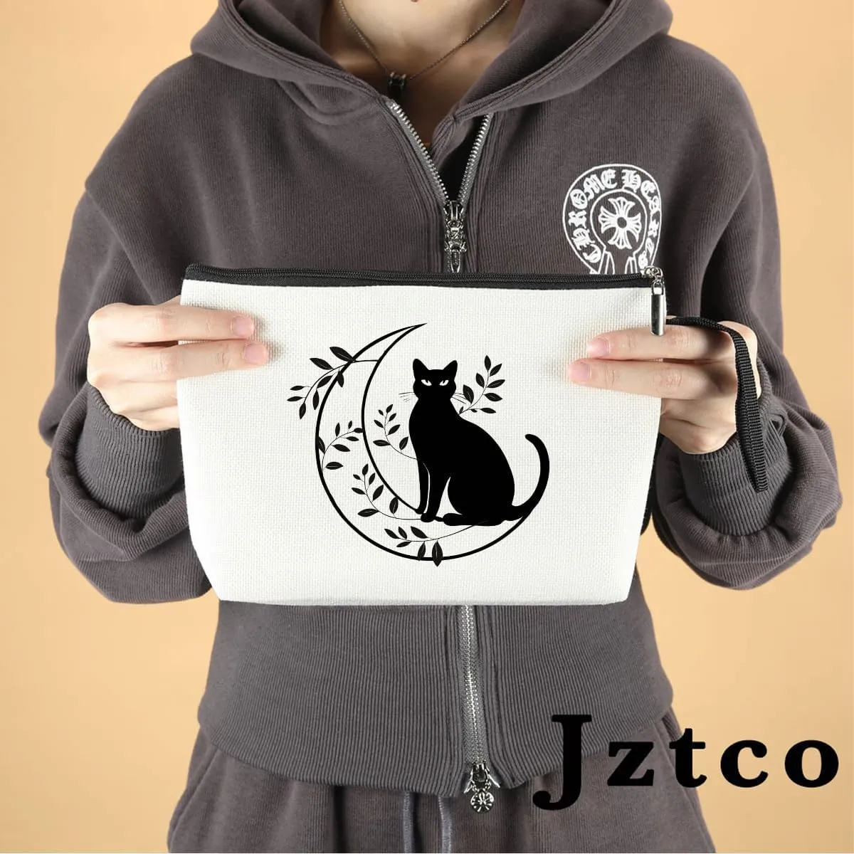 Jztco Cat Mom Gifts: Crescent Moon Makeup Bag for Women - Cat Themed Toiletry Bag for Graduation & Birthday Gifts