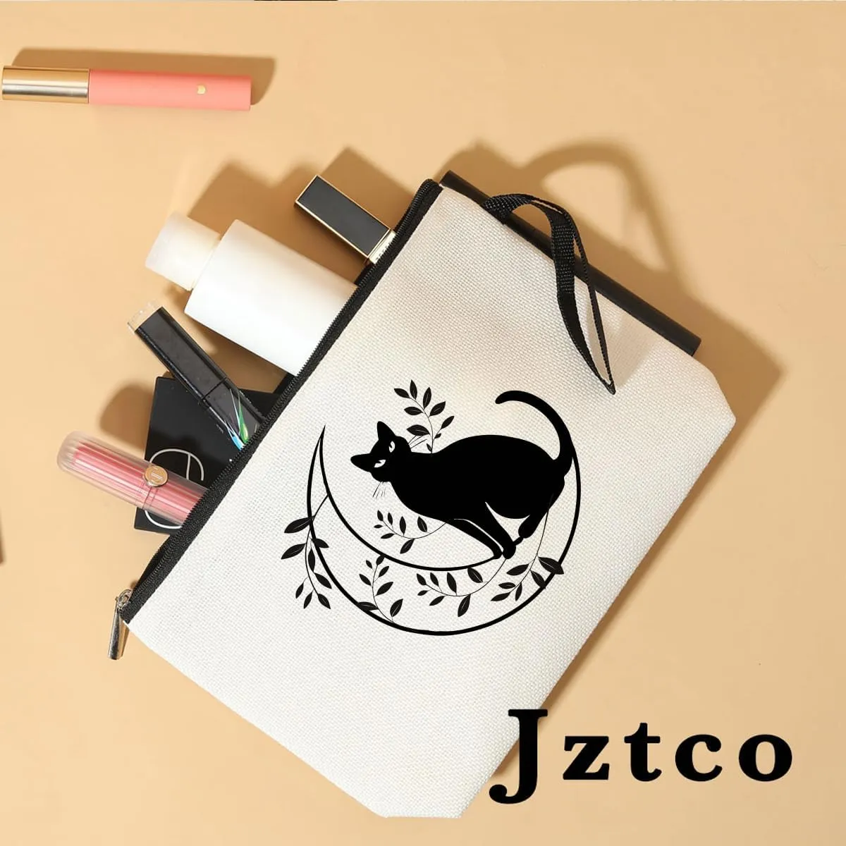 Jztco Cat Mom Gifts: Crescent Moon Makeup Bag for Women - Cat Themed Toiletry Bag for Graduation & Birthday Gifts