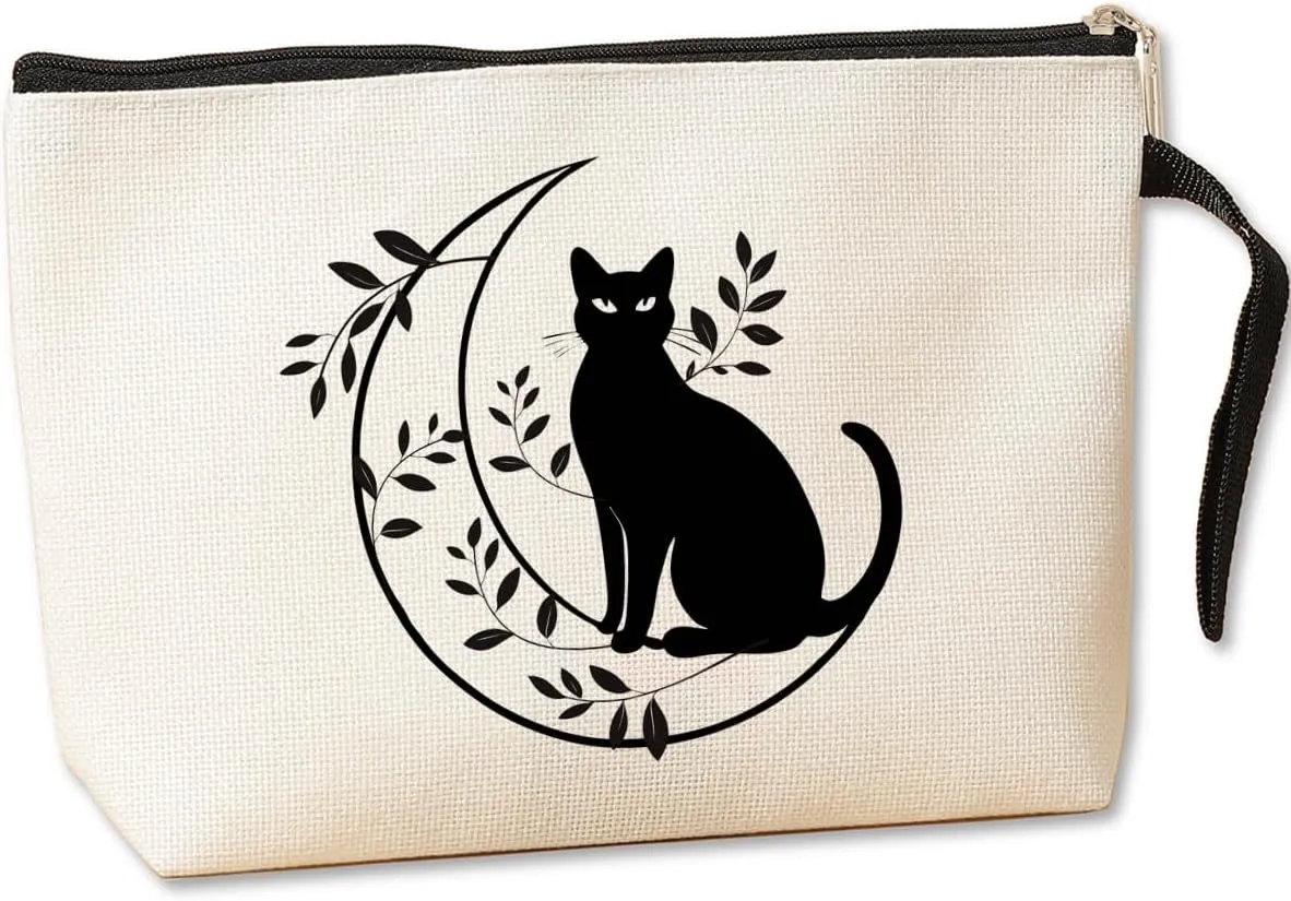 Jztco Cat Mom Gifts: Crescent Moon Makeup Bag for Women - Cat Themed Toiletry Bag for Graduation & Birthday Gifts