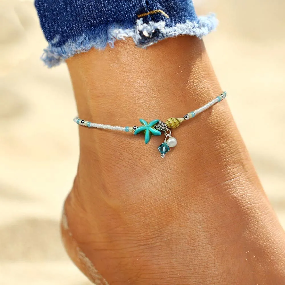 kelistom Boho Anklet Bracelet for Women Handmade Elphant Sun Turtle Shell Ankle Bracelets Summer Foot Jewelry