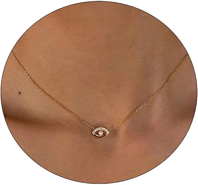 Kyerlyn Dainty Pearl Pendant Necklaces for Women 14K Gold Plated Handmade Layered Pearl Chain Necklace Delicate Layered Pearl Necklace Everyday Jewelry Gift
