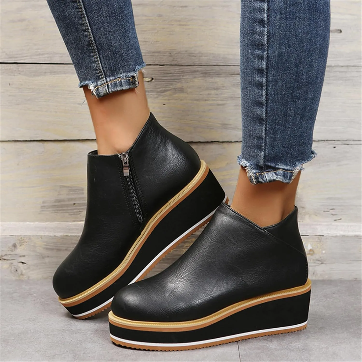 Ladmiple Wedge Boots For Women Wide Width Casual Fashion Low Wedge Heel Ankle Booties Dress Shoes Western Short Booties 2024