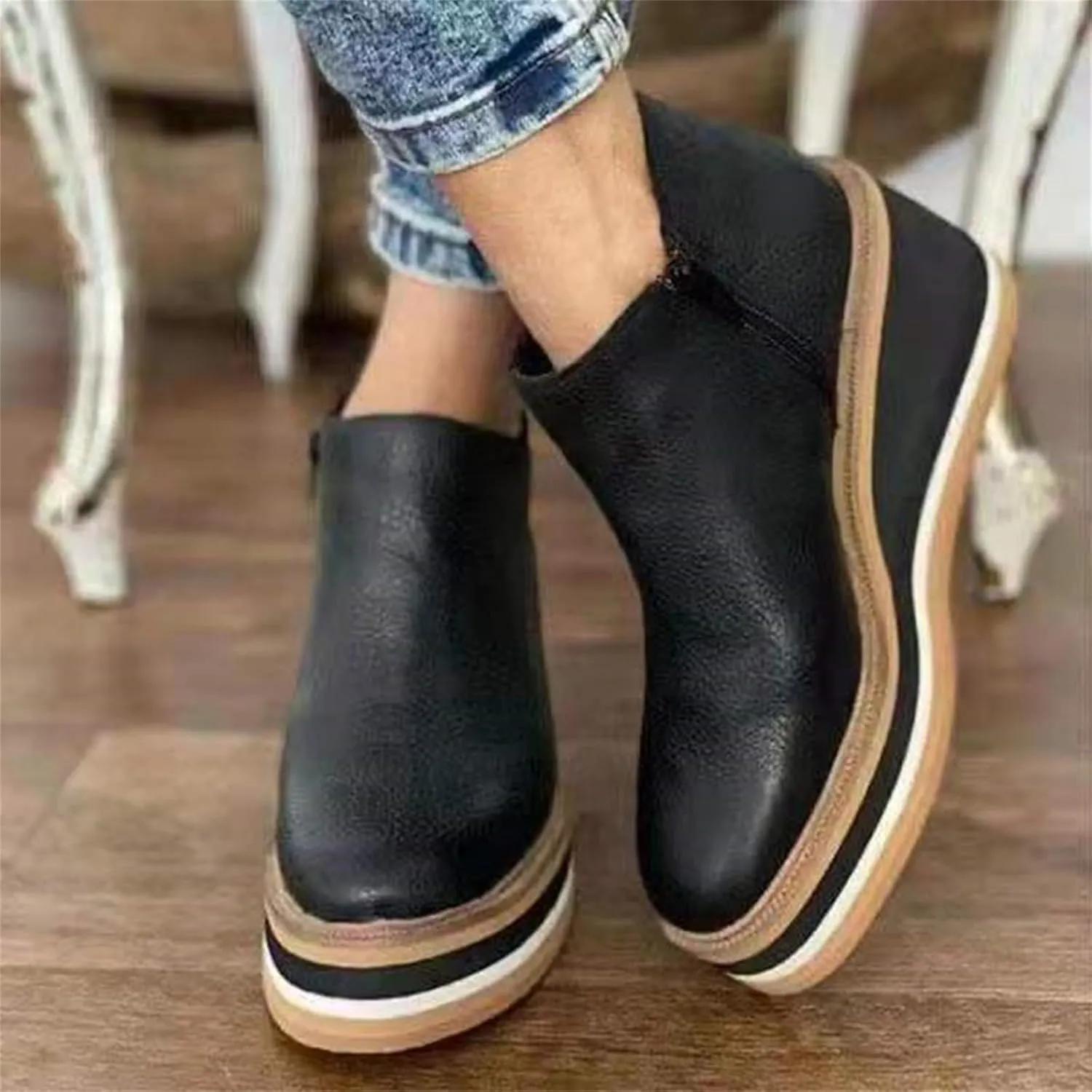Ladmiple Wedge Boots For Women Wide Width Casual Fashion Low Wedge Heel Ankle Booties Dress Shoes Western Short Booties 2024