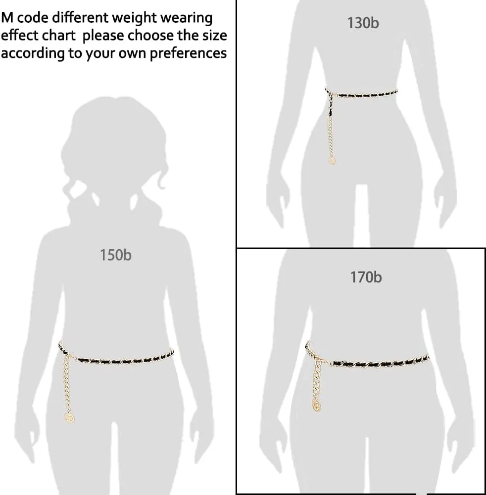 Leather Chain Belts for Women Girls, Layered Body Chain Belts Metal Waist Chain for Dress Vest Jeans