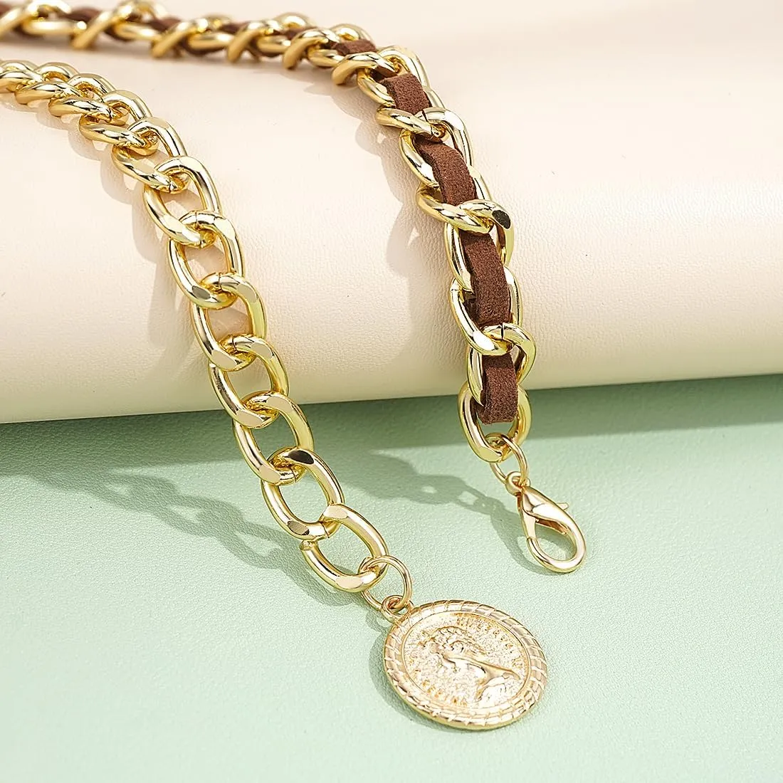 Leather Chain Belts for Women Girls, Layered Body Chain Belts Metal Waist Chain for Dress Vest Jeans