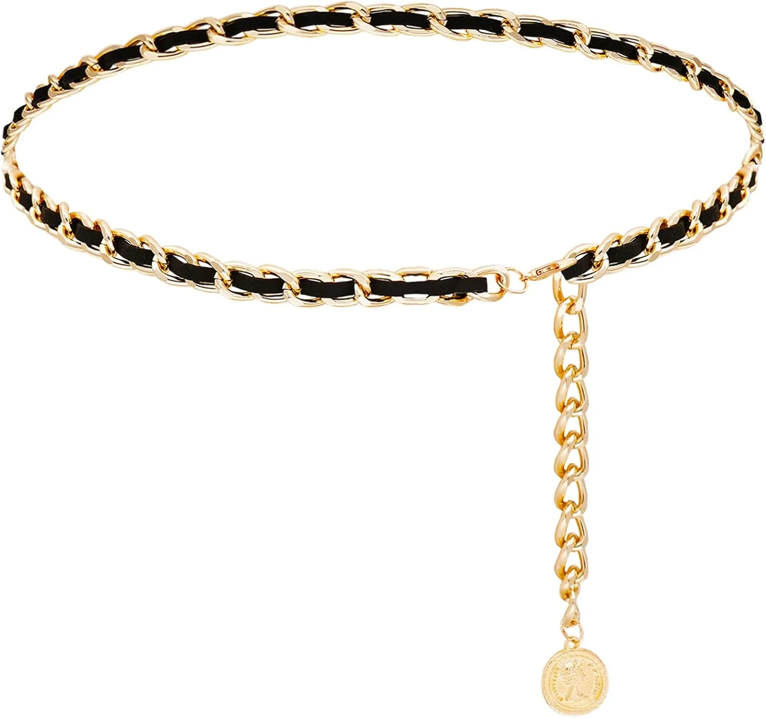 Leather Chain Belts for Women Girls, Layered Body Chain Belts Metal Waist Chain for Dress Vest Jeans