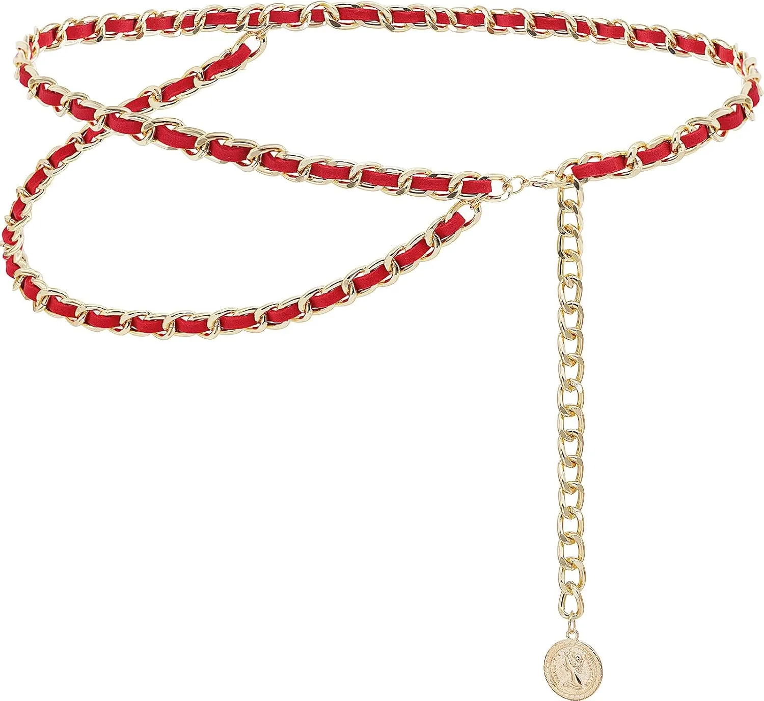 Leather Chain Belts for Women Girls, Layered Body Chain Belts Metal Waist Chain for Dress Vest Jeans