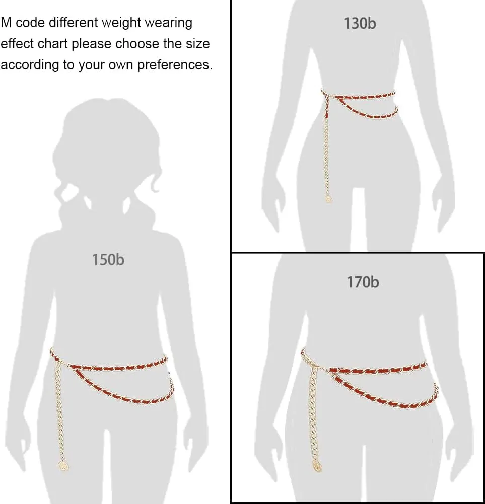 Leather Chain Belts for Women Girls, Layered Body Chain Belts Metal Waist Chain for Dress Vest Jeans