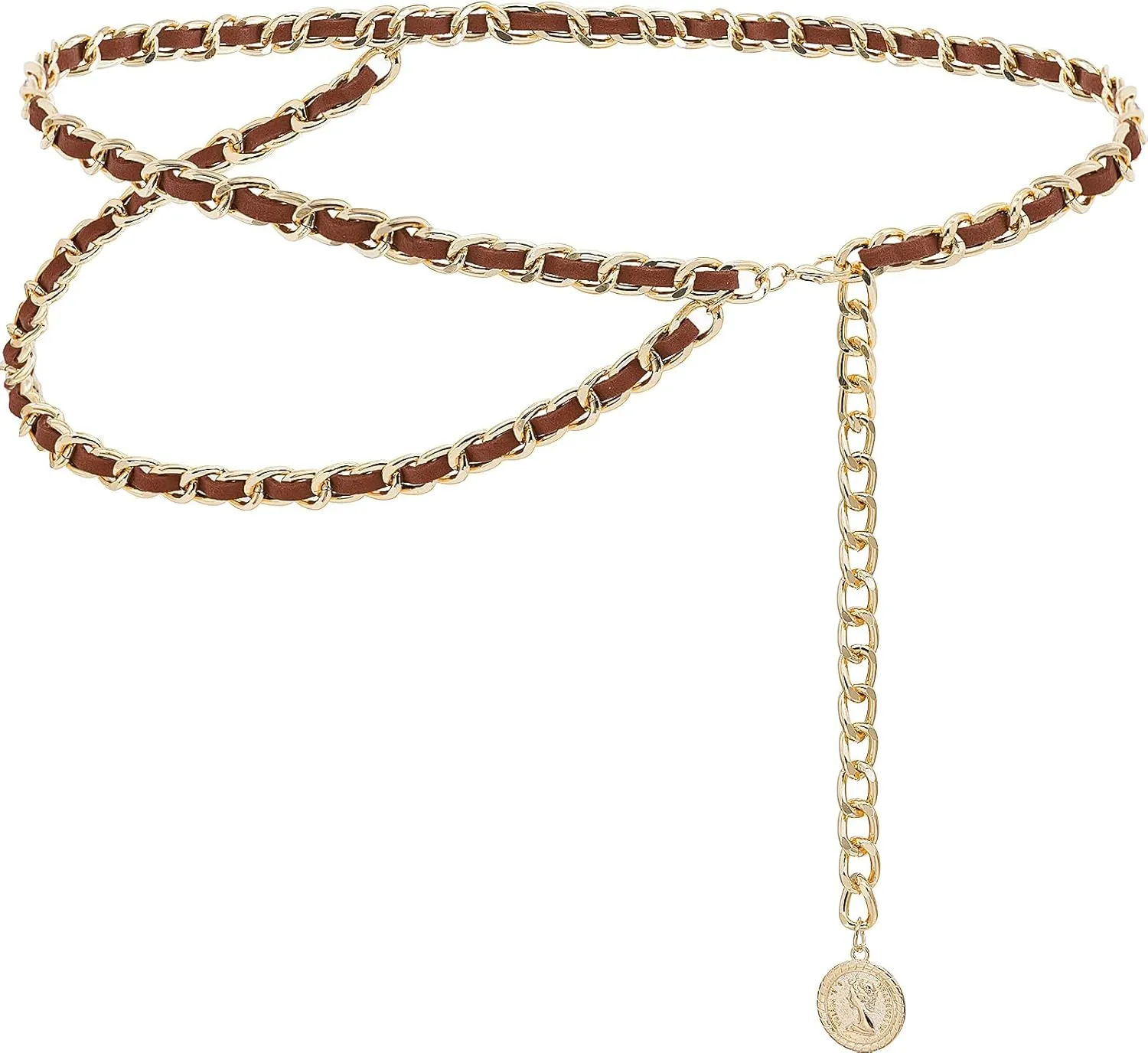 Leather Chain Belts for Women Girls, Layered Body Chain Belts Metal Waist Chain for Dress Vest Jeans