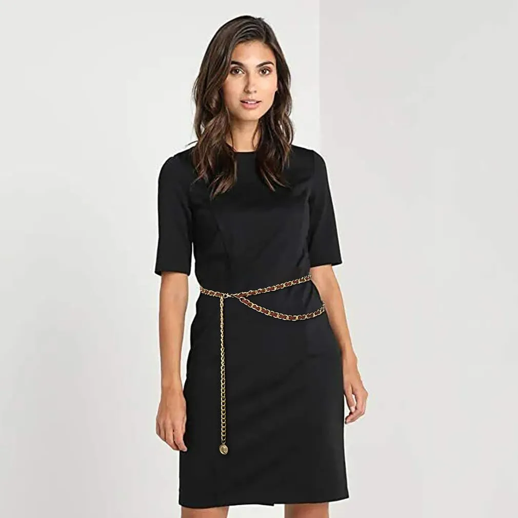 Leather Chain Belts for Women Girls, Layered Body Chain Belts Metal Waist Chain for Dress Vest Jeans