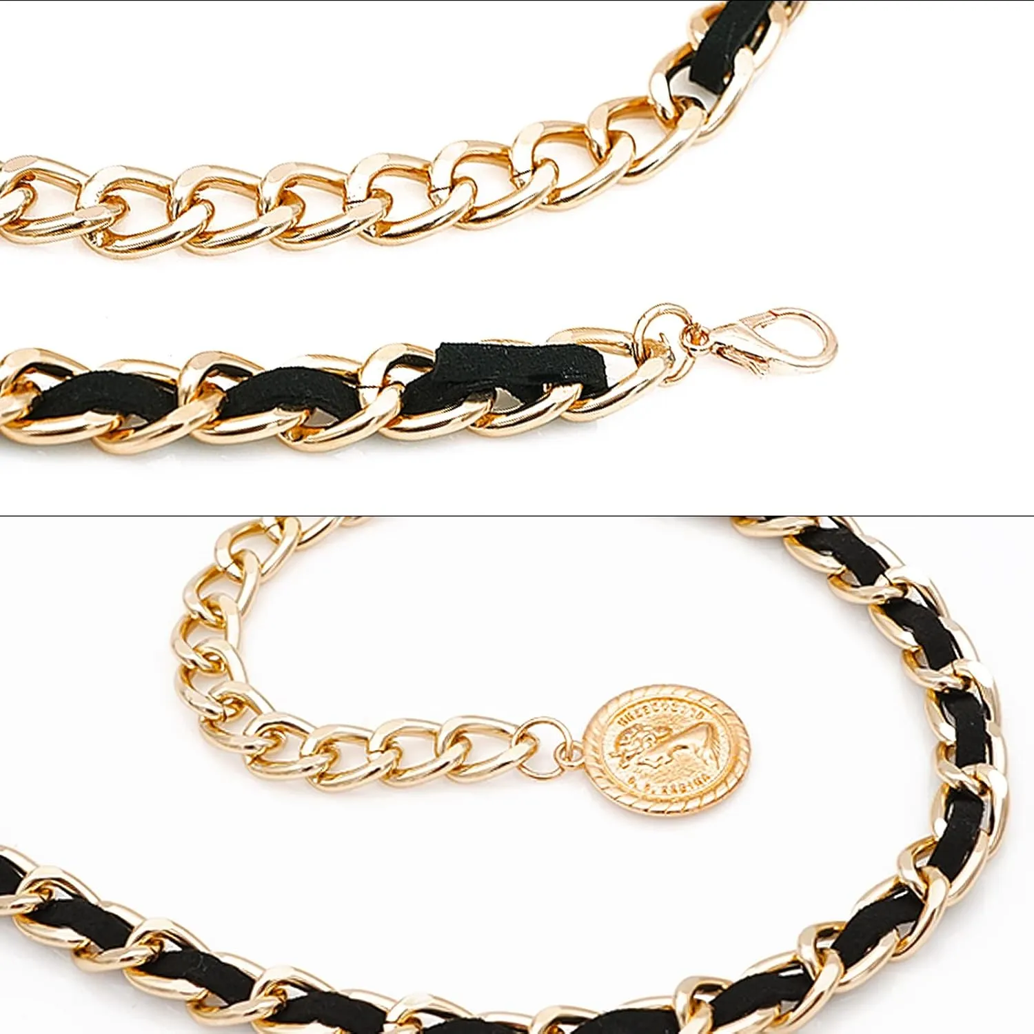 Leather Chain Belts for Women Girls, Layered Body Chain Belts Metal Waist Chain for Dress Vest Jeans