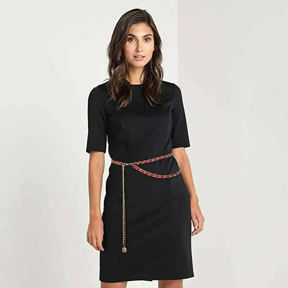 Leather Chain Belts for Women Girls, Layered Body Chain Belts Metal Waist Chain for Dress Vest Jeans