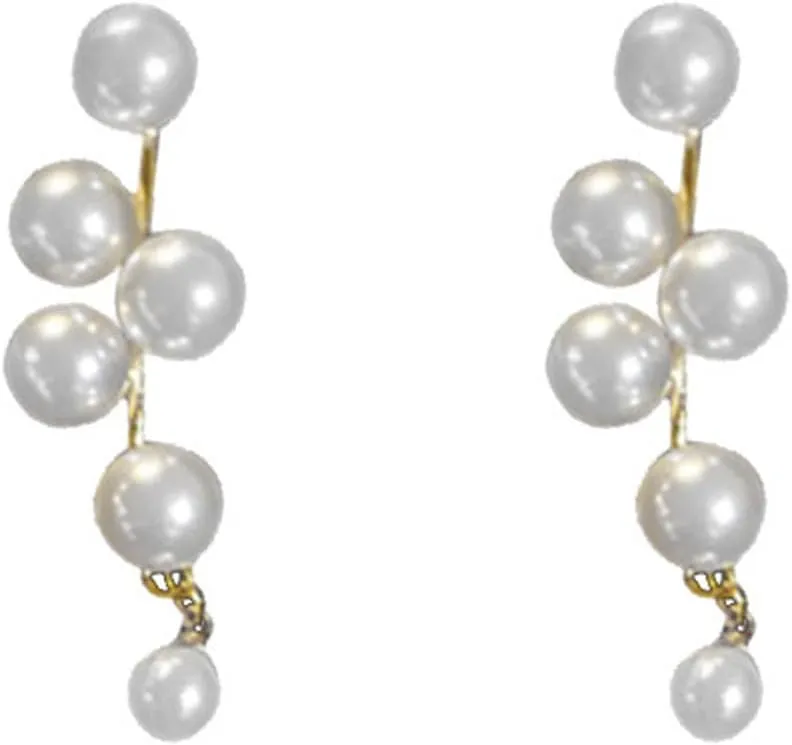 Long Pearl Drop Dangle Earrings for Women, Boho Gold Pearl Chain Earrings Statement Bridal Pearl Earrings Jewelry