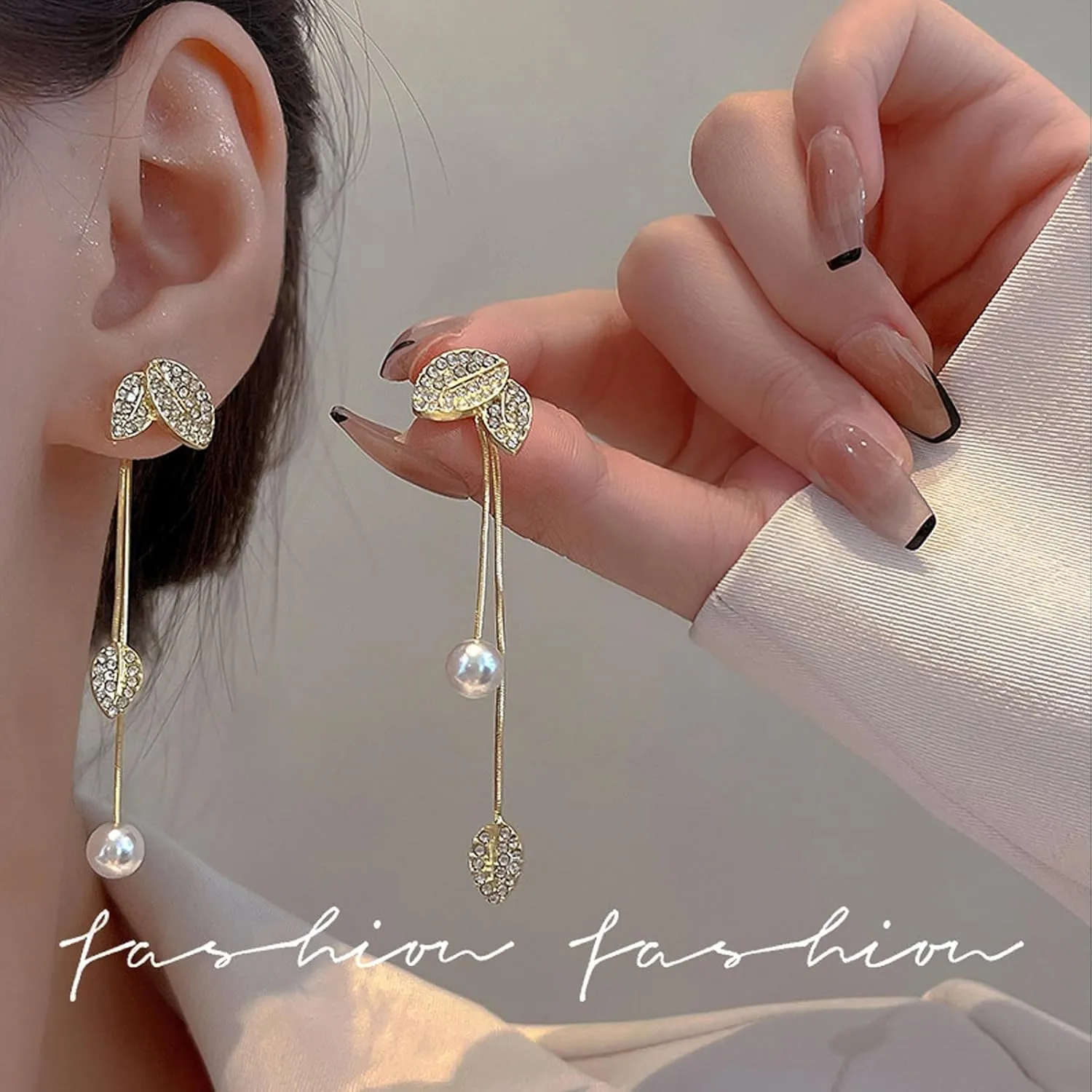 Long Pearl Drop Dangle Earrings for Women Gold Tassel Tiny Pearl Chain Earrings Wedding Earrings Jewelry