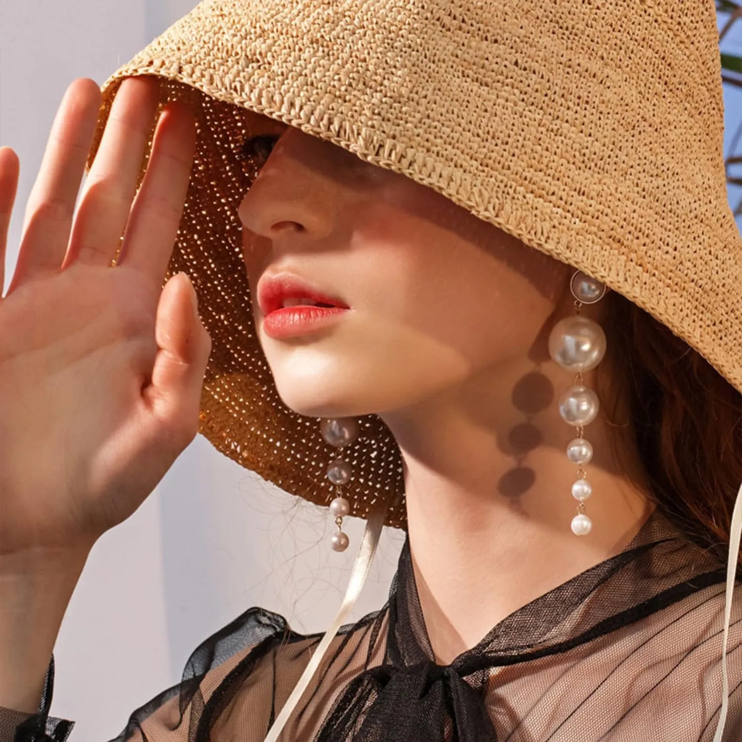 Long Pearl Earrings for Women Pearl Dangle Earrings Big Pearl Drop Earrings Gold Pearl Chain Earrings Wedding Bridal Earrings for Women