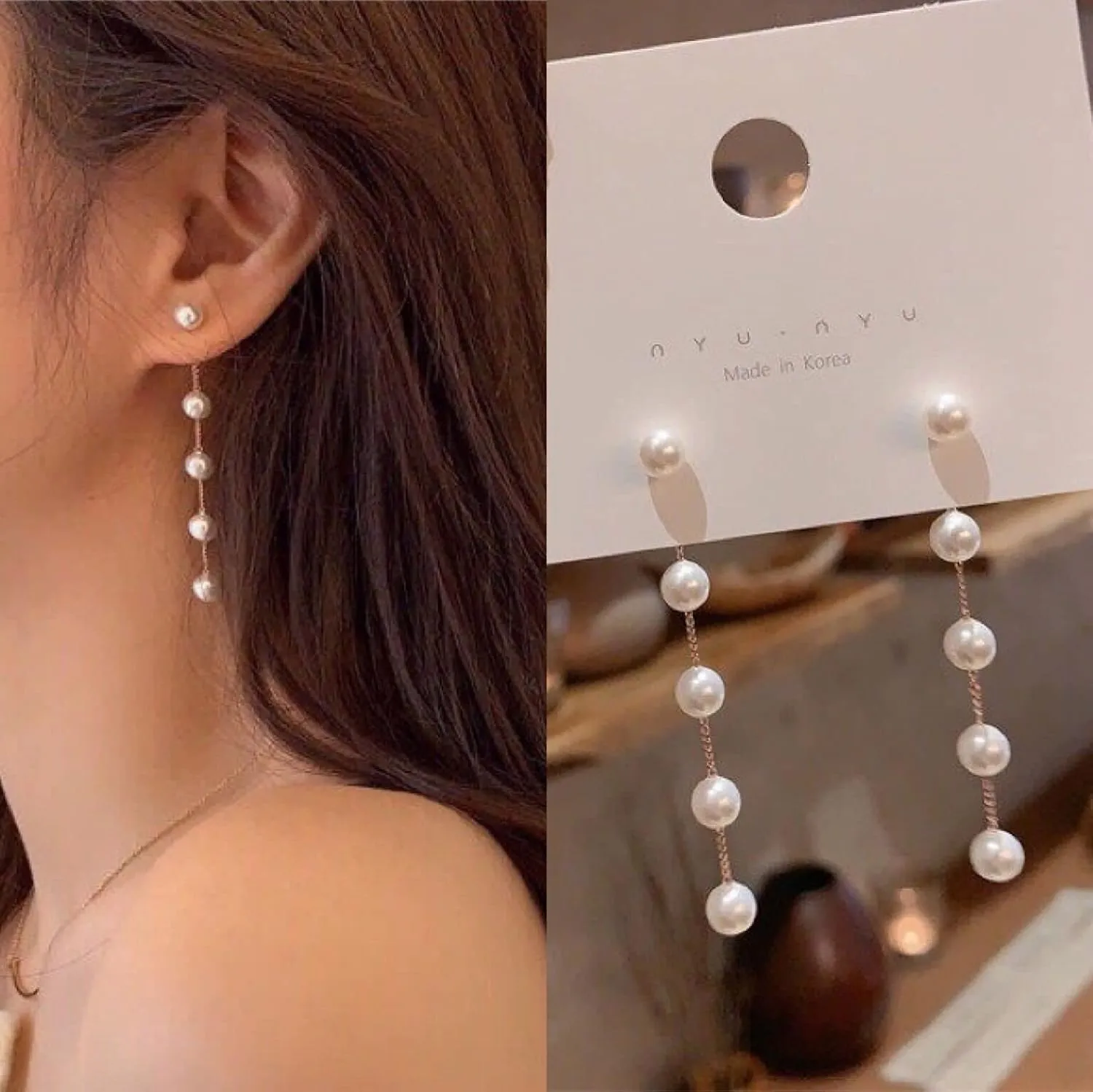 Long Tassel Pearl Dangle Earrings for Women Long Gold Pearl Drop Earrings Pearl Dangle Earrings Jewelry for Women