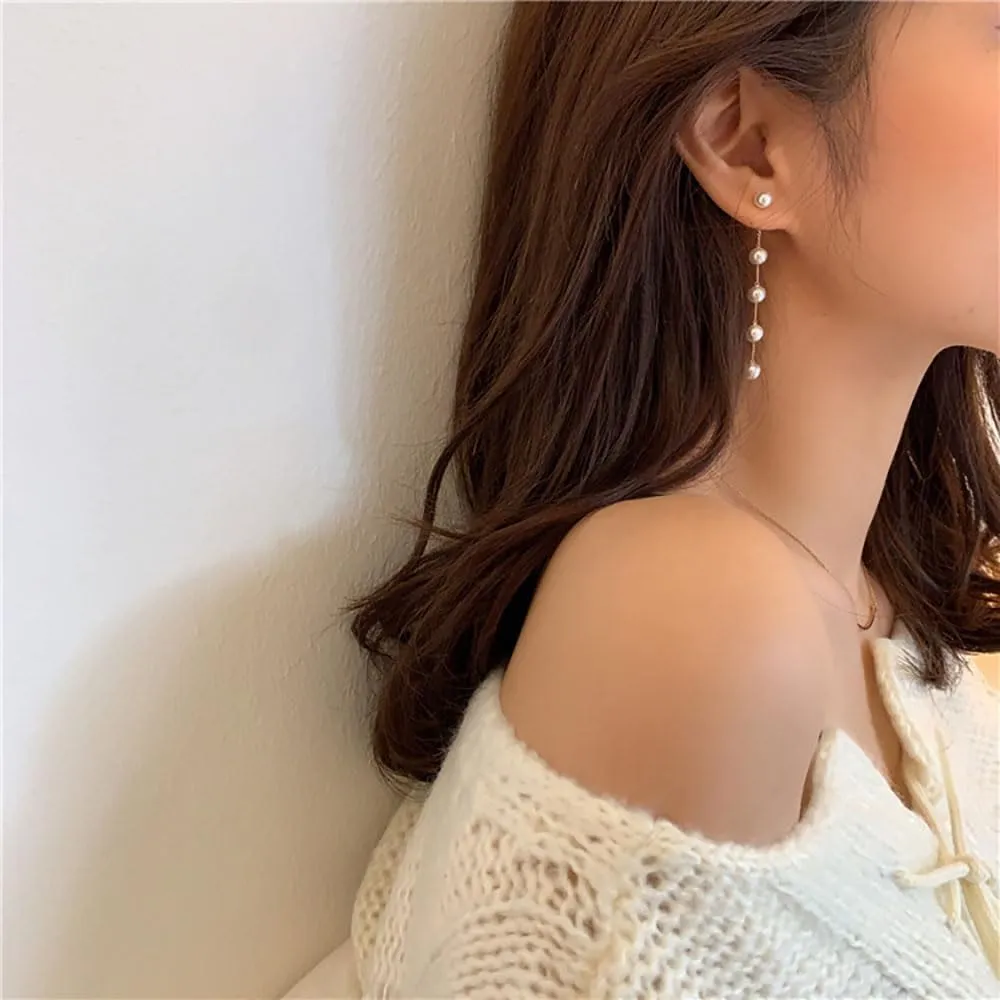 Long Tassel Pearl Dangle Earrings for Women Long Gold Pearl Drop Earrings Pearl Dangle Earrings Jewelry for Women