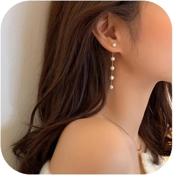 Long Tassel Pearl Dangle Earrings for Women Long Gold Pearl Drop Earrings Pearl Dangle Earrings Jewelry for Women