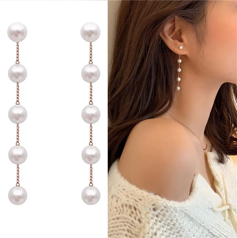 Long Tassel Pearl Dangle Earrings for Women Long Gold Pearl Drop Earrings Pearl Dangle Earrings Jewelry for Women