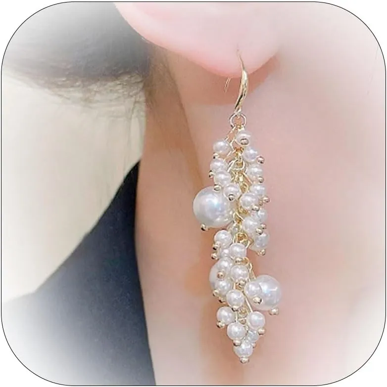 Long Tassel Pearl Dangle Earrings for women Sterling Silver Needle Simulated Shell Pearl Dangle Earrings White Pearl Earrings Hypoallergenic Pearl Drop Earrings for women Prom Earrings Jewelry