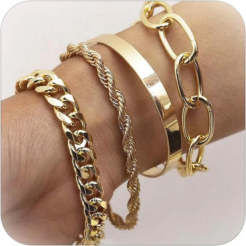 Long tiantian Gold Bracelet Stack Chunky Gold Bracelet for Women Dainty Gold Bracelets Pulseras Para Mujer Chain Link Stackable Bracelets for Women Gold Jewelry